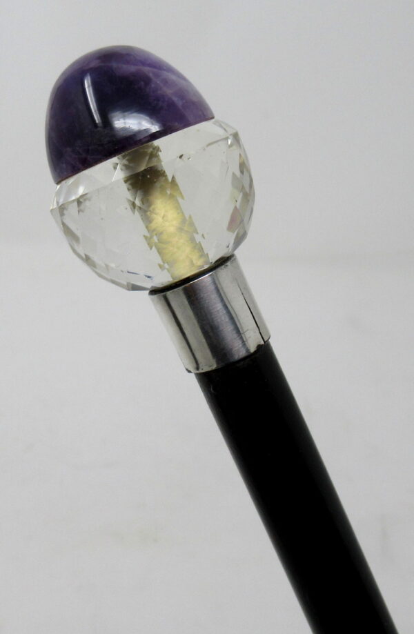 415. Stunning Ladies Ebonized Walking Swagger Cane Cut Crystal and Amethyst Grip 19thCt