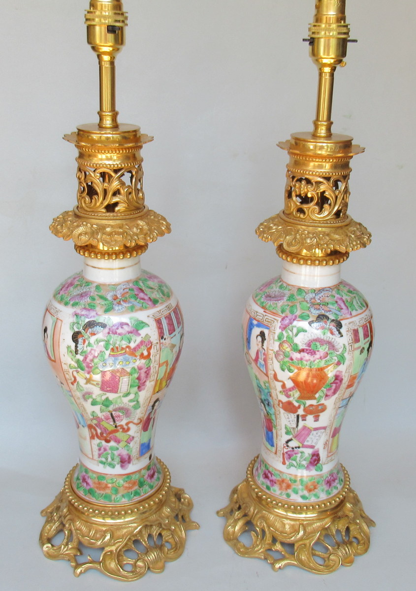 458. Stunning Pair Cantonese Hand Painted Table Lamps 19thCt - Image 7