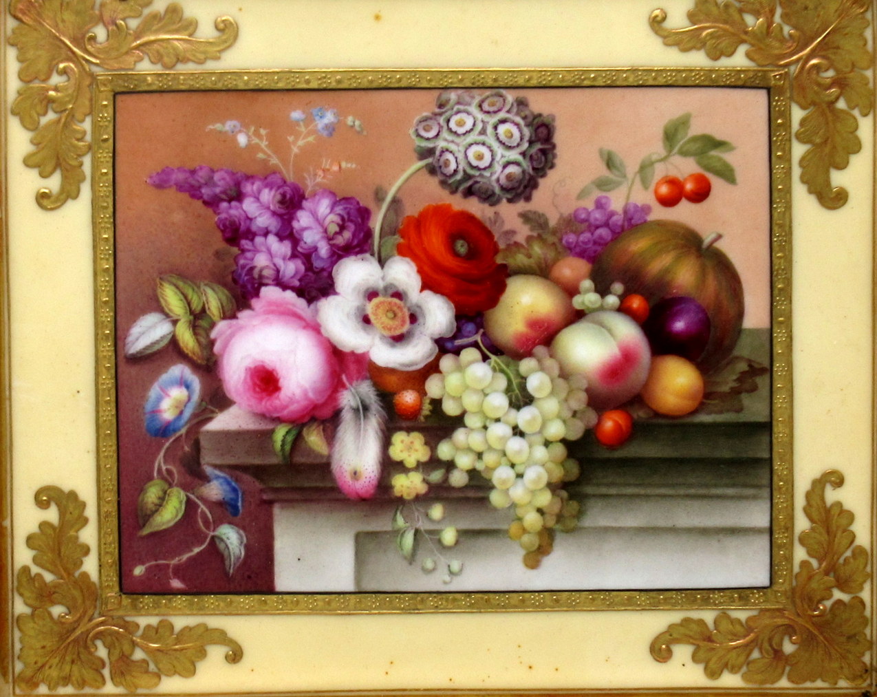 751. Antique Porcelain Plaque Still Life Fruit Flowers Thomas Steele Derby Minton - Image 6