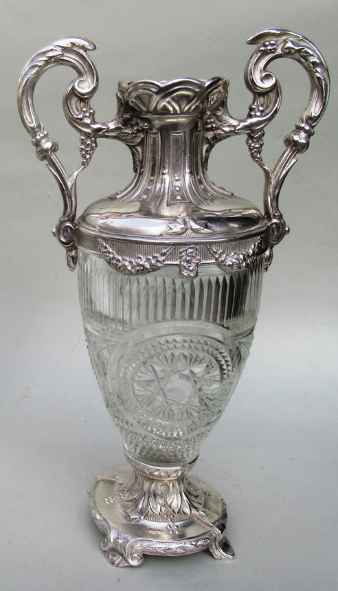 576. Superb Pair French Hand Cut Crystal Twin Handle Vases 19thCt - Image 3