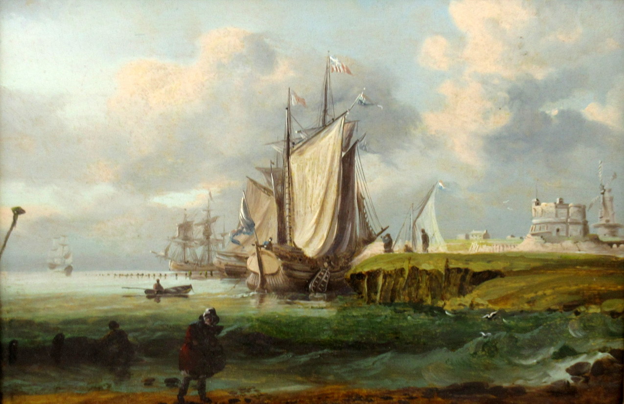 272. William Sadler Dublin Ireland Oil Painting on Board Harbor Scene Seascape Boats - Image 3