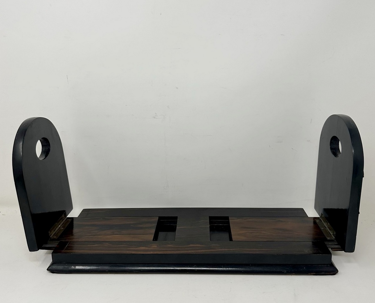 692. Antique Victorian Brass Inlaid Coromandel Library Book Trough Bookcase Holder - Image 6