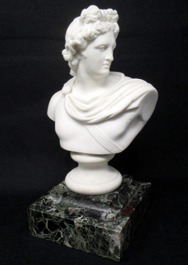 813. Parian Bust of Apollo Belvedere possibly Copeland Green Marble Base 19thCt