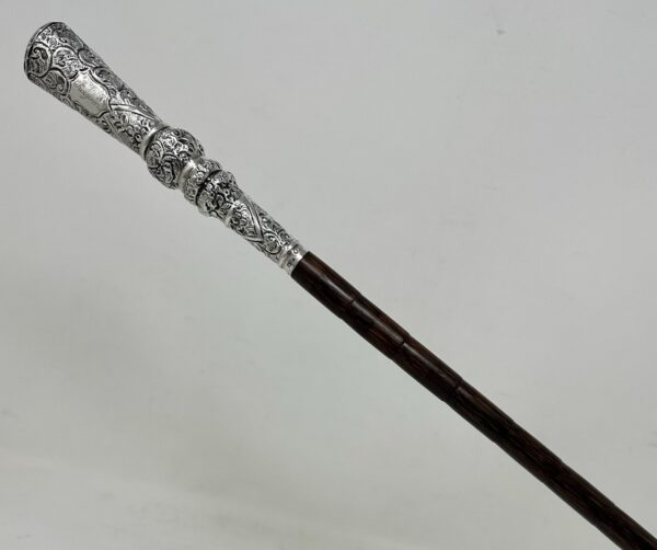 409. Antique Vintage Partridge Wood Wooden Ladys Walking Stick Sterling Silver 1891