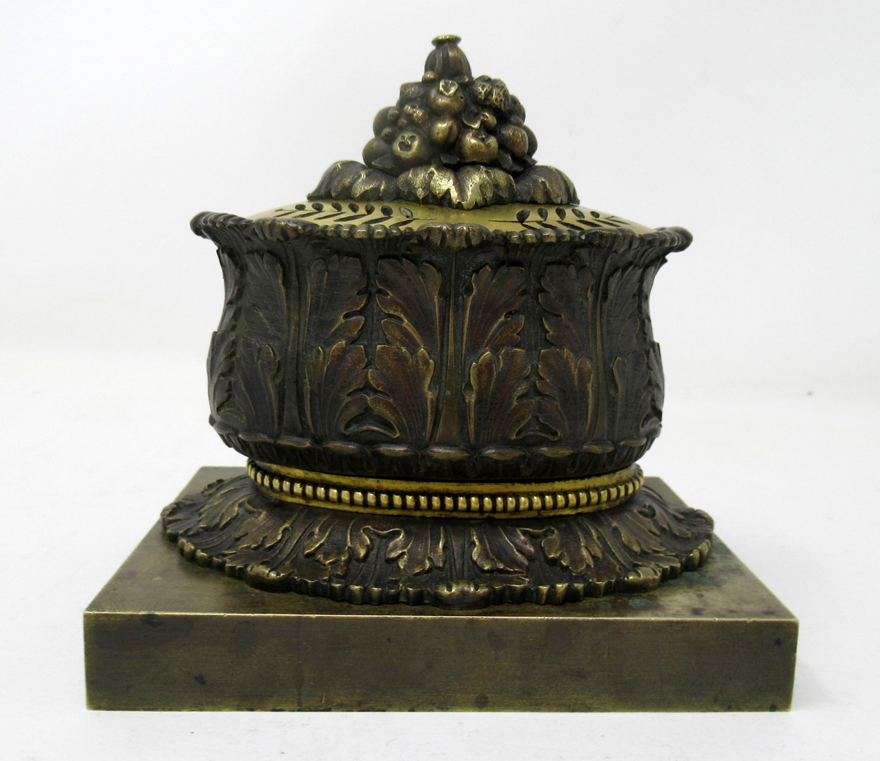 234. Antique French Ormolu Bronze Desk Ink Set Encrier Acanthus Grand Tour Regency - Image 3