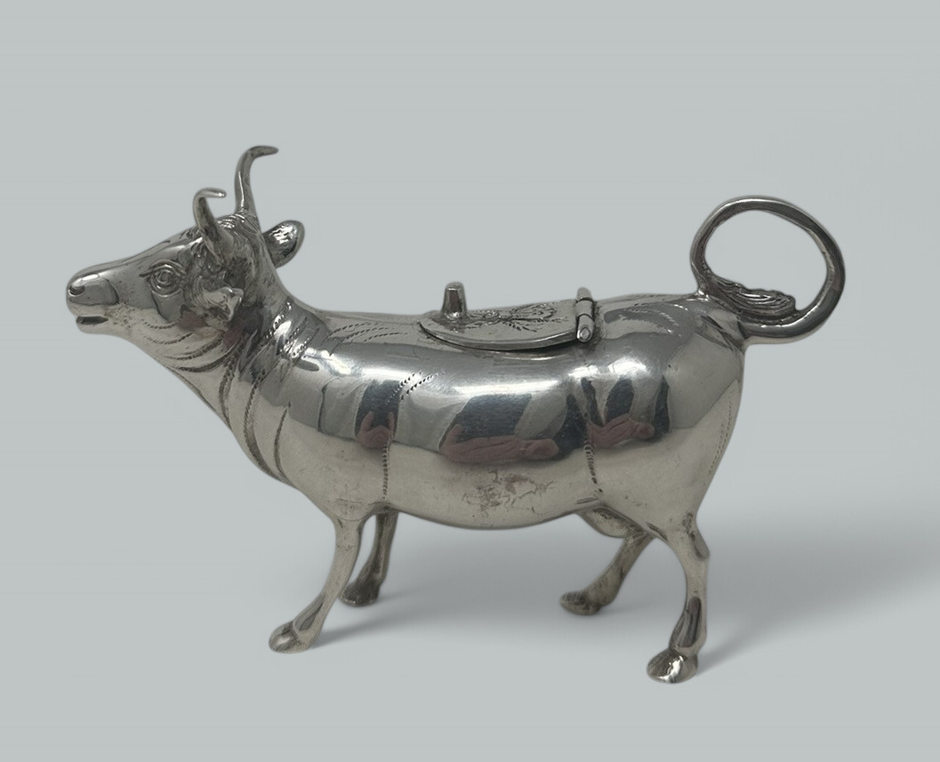 320. Antique German Sterling Silver Animal Cow Creamer Pitcher Jug London 1908 - Image 8