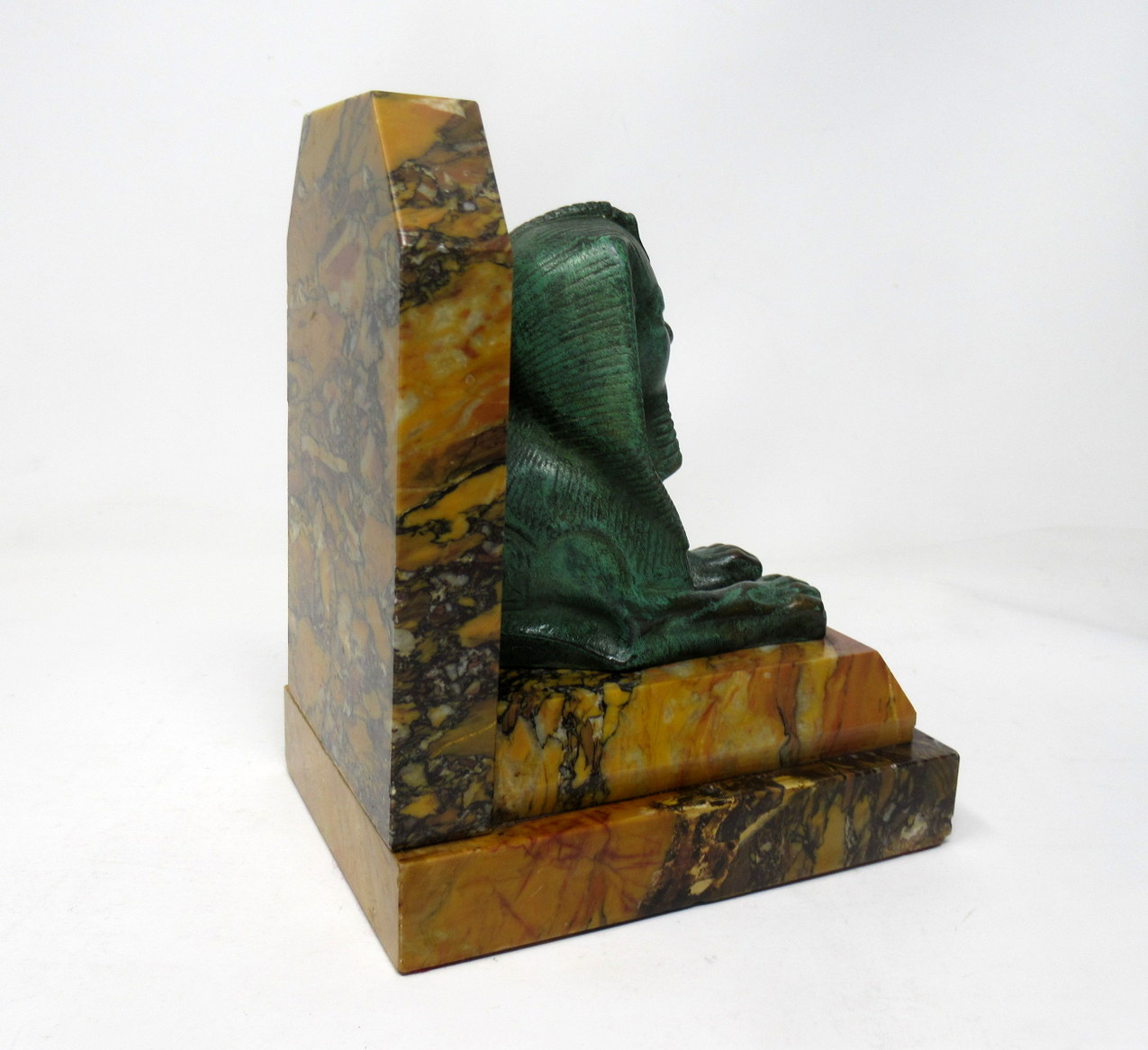 640. Grand Tour Italian French Egyptian Sphinx Pair Bronze Bookends Sienna Marble - Image 5