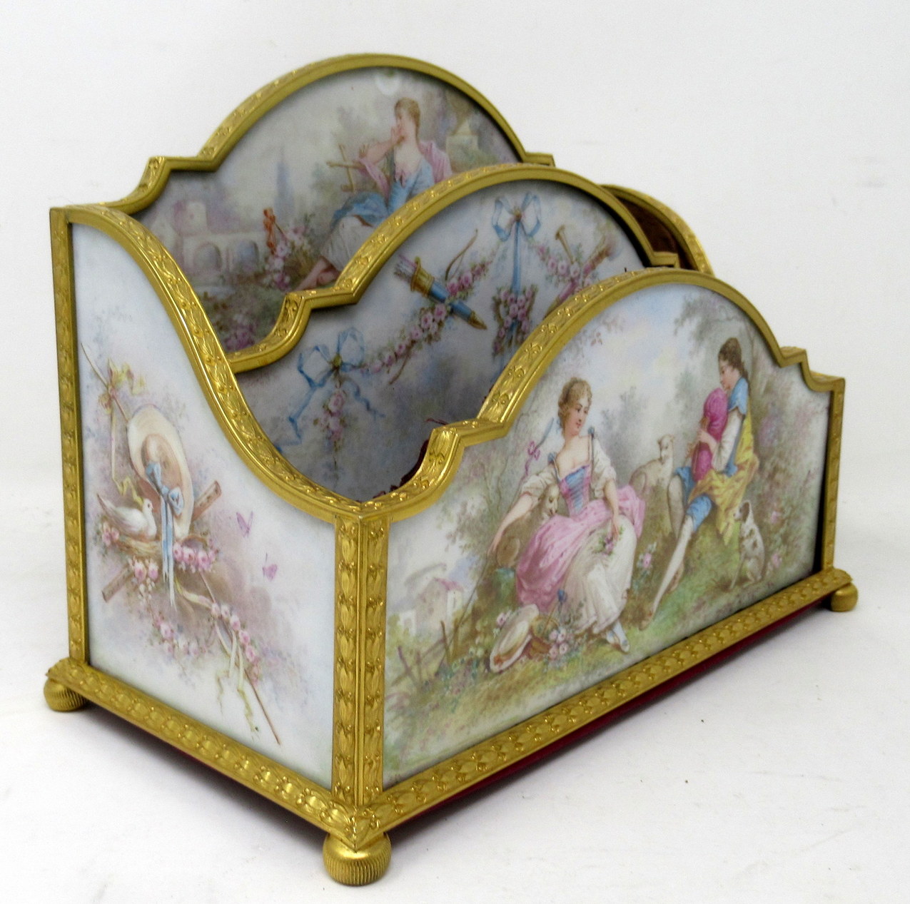 329. Antique French Sevres Ormolu Gilt Bronze Dore Letters Holder Inkwell - Image 7