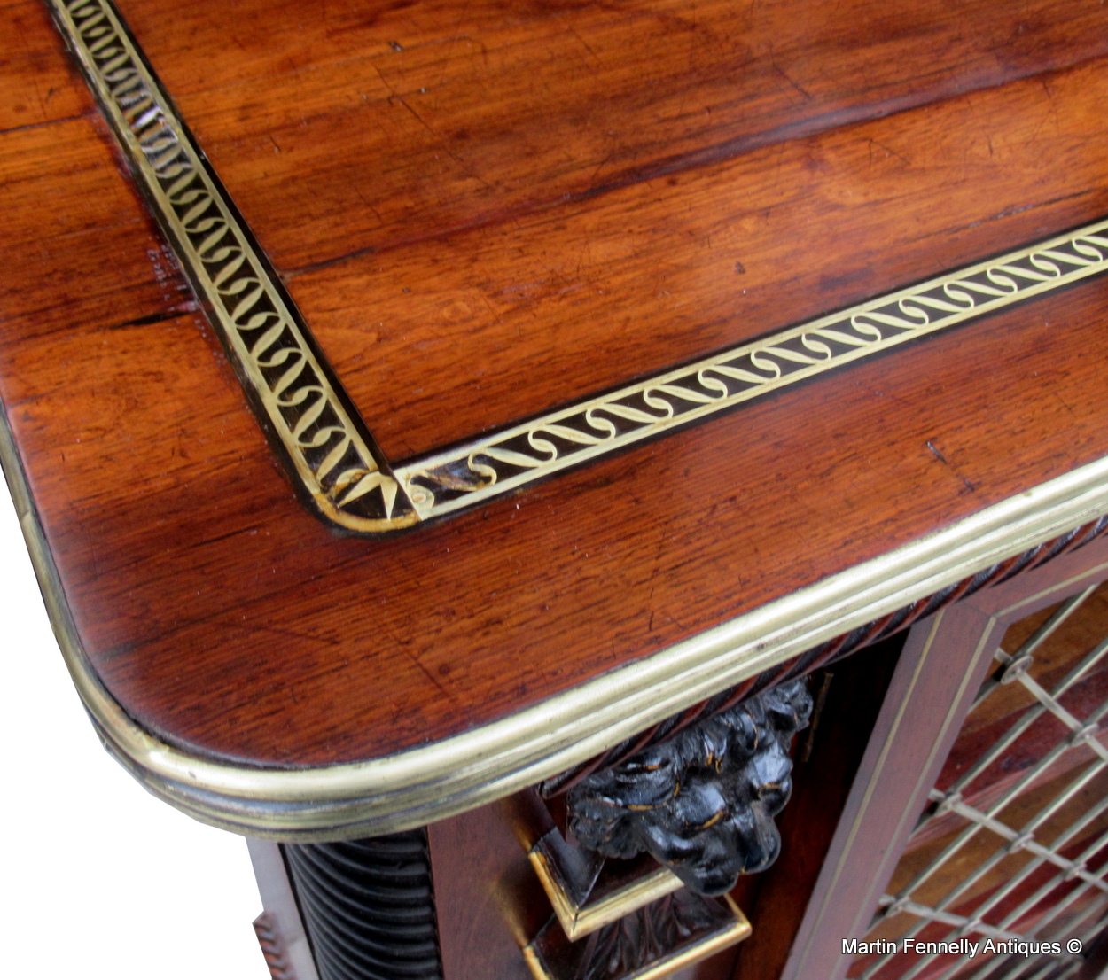 470. Fine Irish Cork Regency Brass Inlaid Sidecabinet Hockley Hall Provenance - Image 4