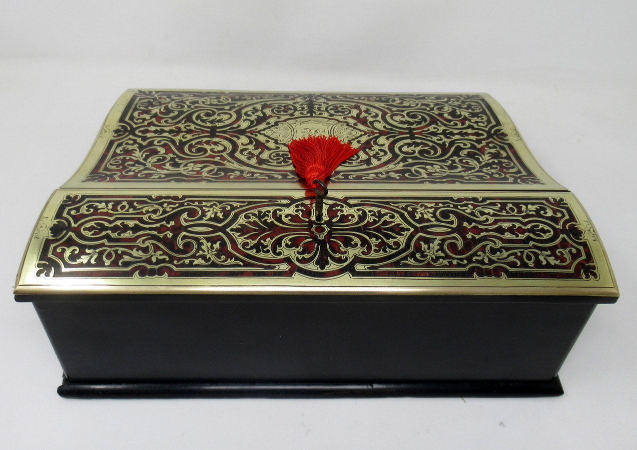 642. Antique French Tortoiseshell Brass Inlaid Boulle Mahogany Writing Slope Box 19Ct - Image 8