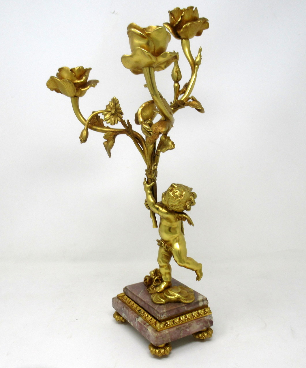 421. Antique Pair French Breche Violet Gilt Bronze Candelabra Candlesticks 19Ct - Image 4