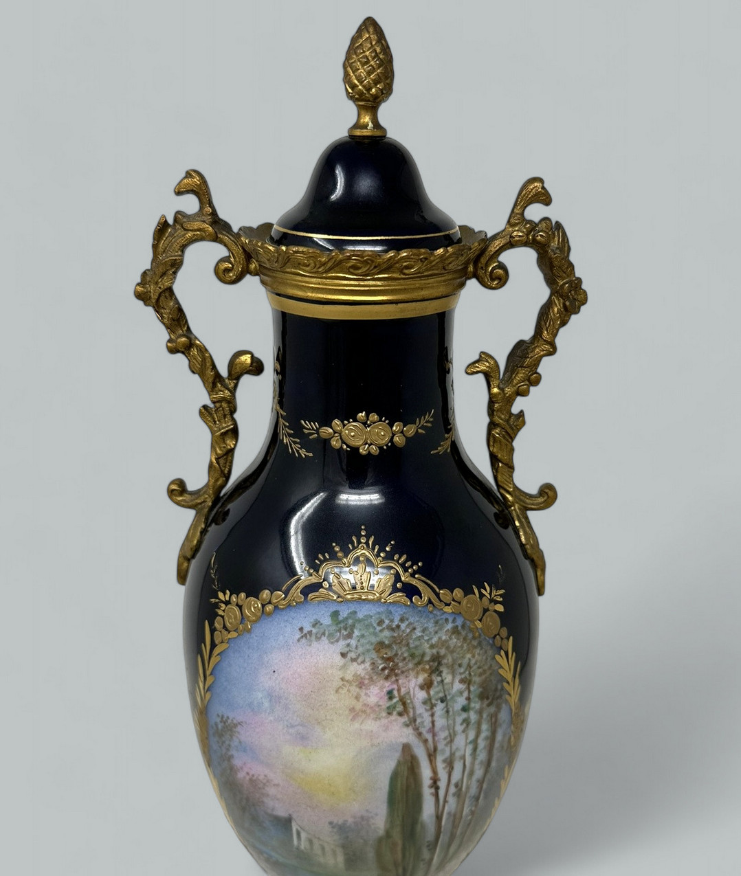 570. Antique French Sèvres Porcelain Ormolu Gilt Bronze Dore Urn Vase Centerpiece - Image 4