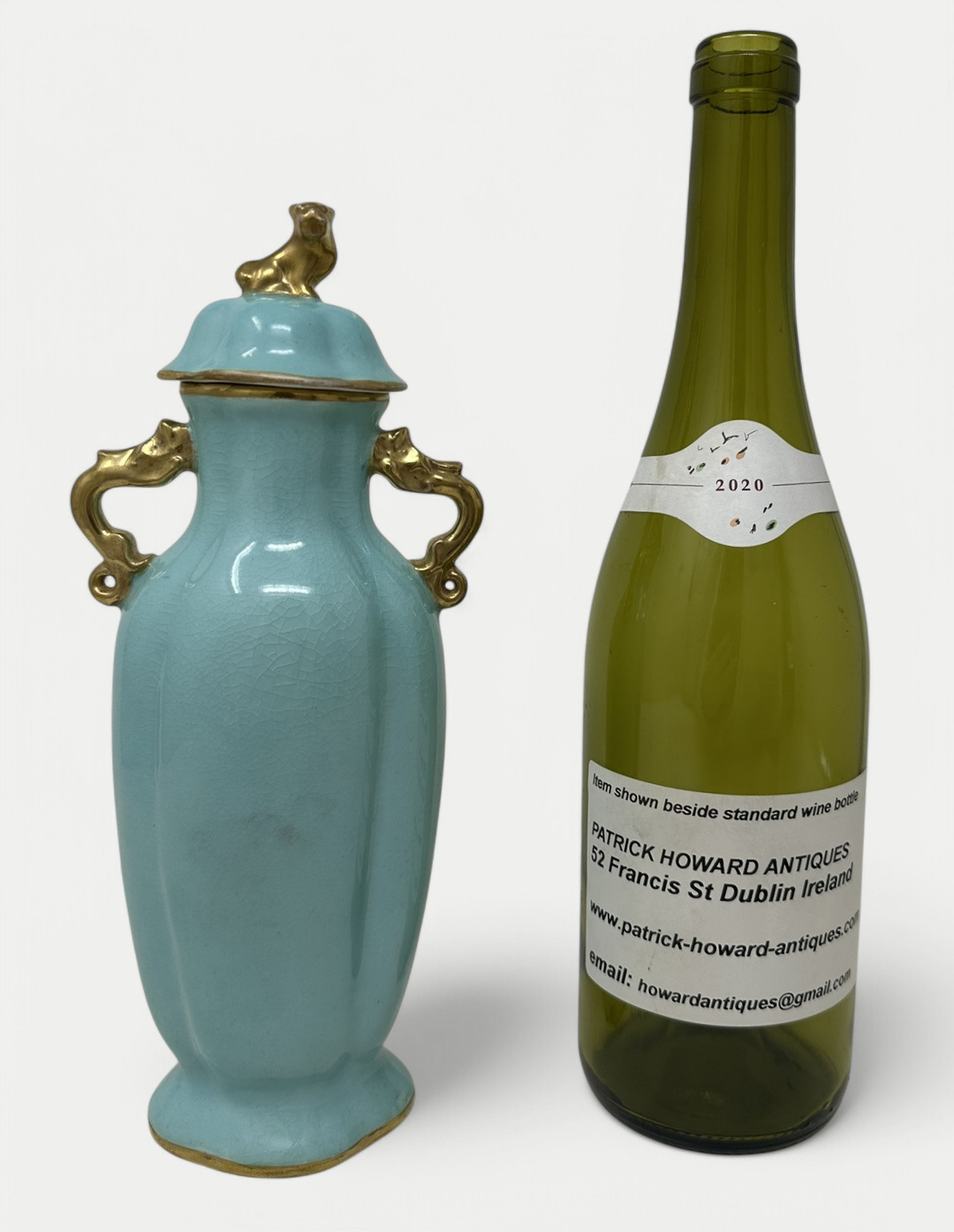 074. Antique Meissen Dresden Vase Urn Centerpiece Turquoise Blue Green Gilt Dragon - Image 8