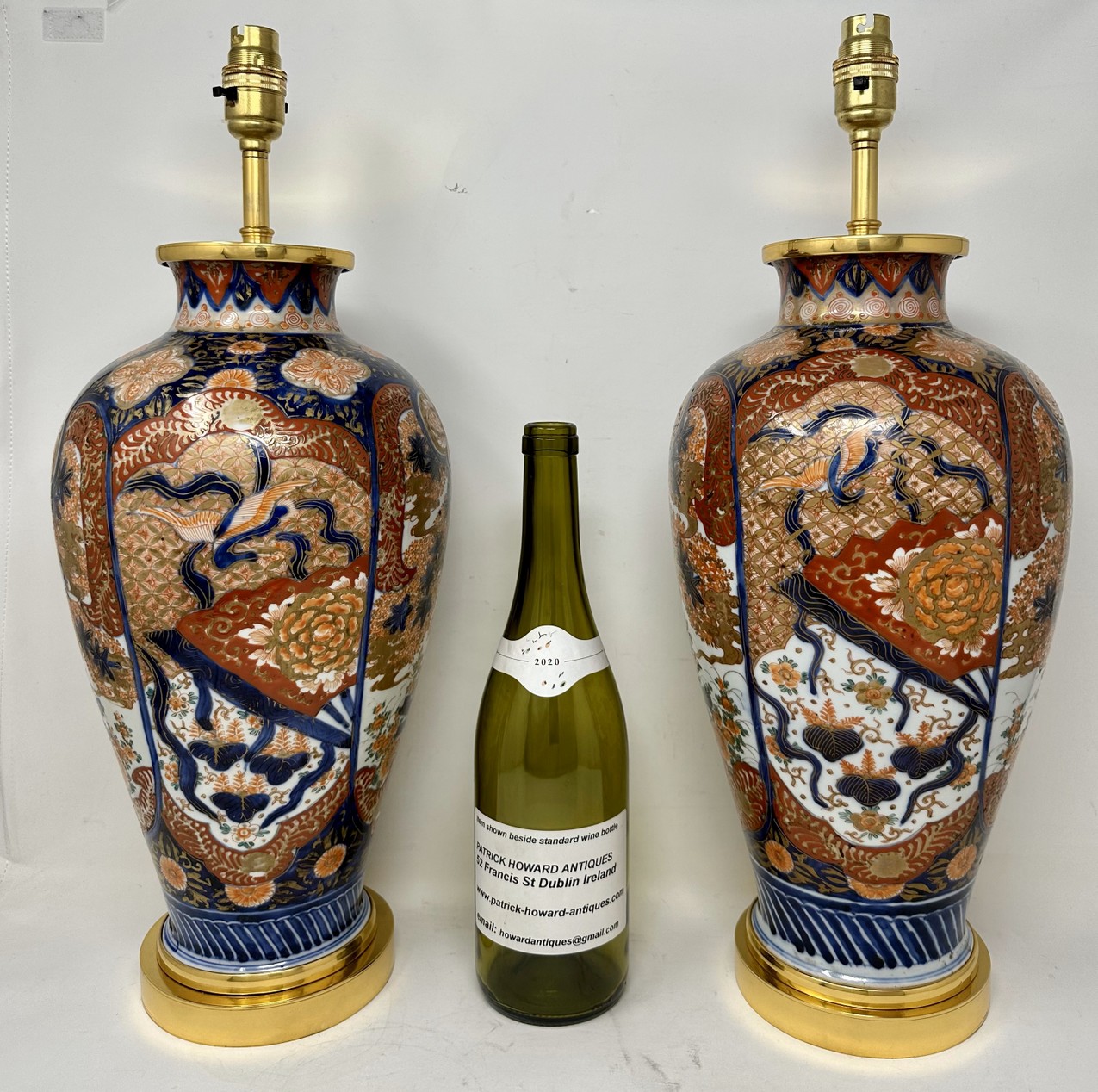 873. Antique Pair Japanese Chinese Imari Porcelain Ormolu Table Lamps Blue Red Gilt - Image 12