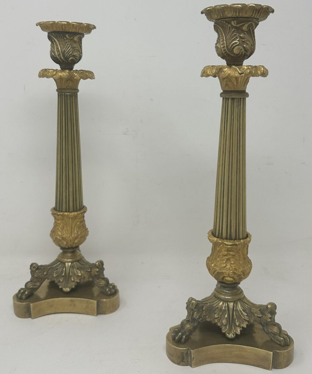 384. Antique Pair French Ormolu Bronze Dore Victorian Candlesticks Candelabra 19th Ct