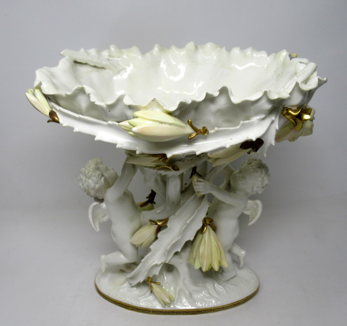 181. English Moore Brothers Porcelain Cream Gilt Cherub Cacti Centerpiece 19th Cent - Image 3