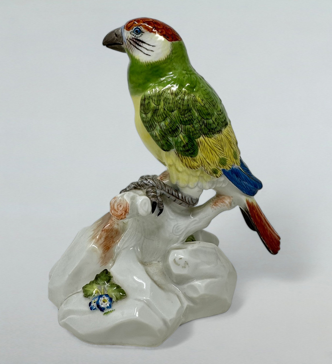 074. Antique German Meissen Continental Porcelain Parrot Bird Green Gilt 19th Century - Image 3