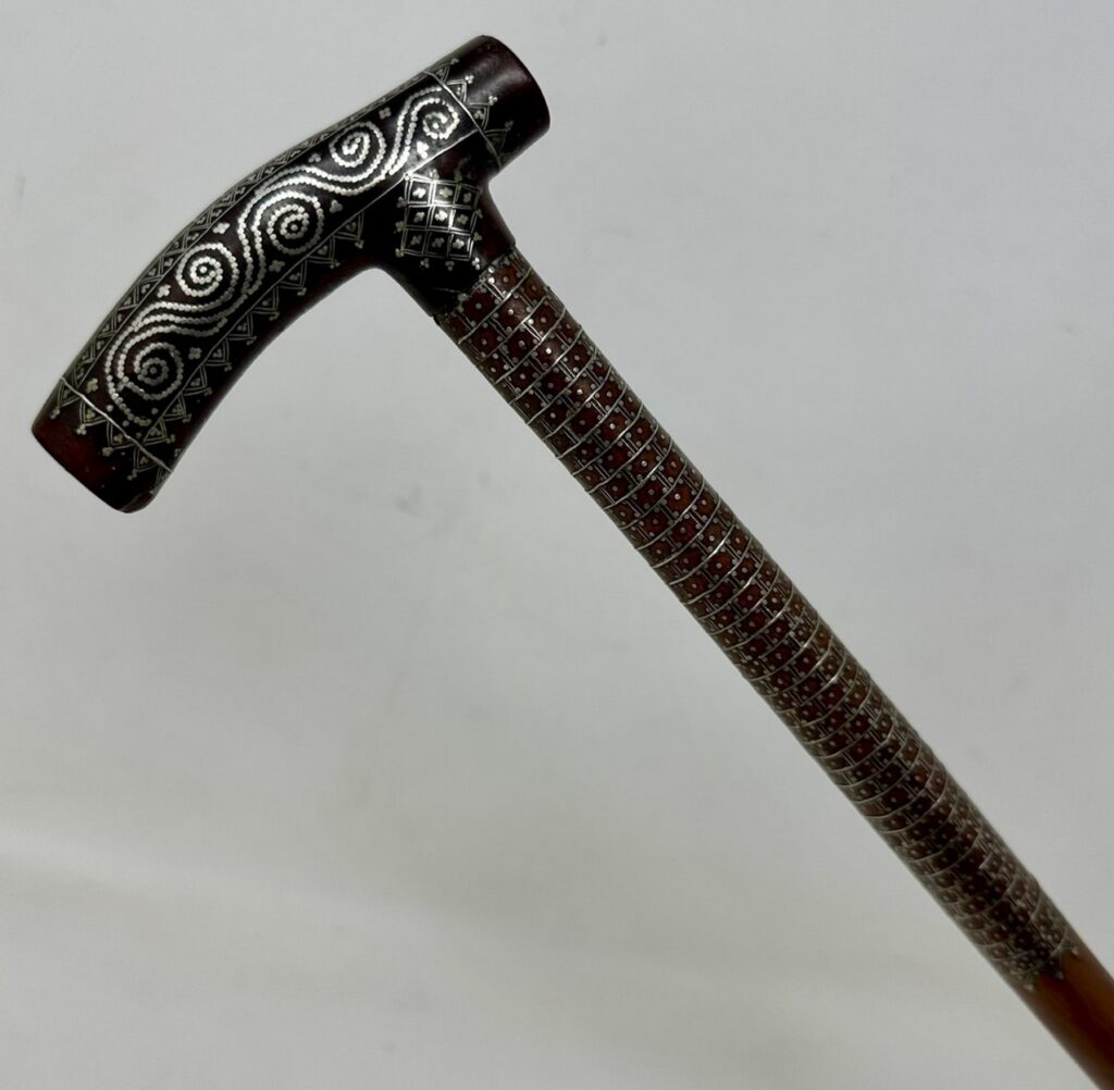 266. Antique Ladys Sterling Silver Claute Pique Malacca Tau Handle Walking Stick Cane