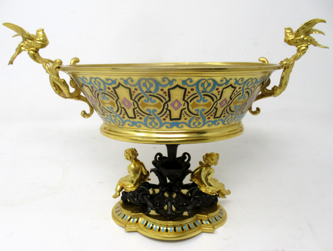 527. Antique French Gilt-Bronze Champlevé Enamel Centerpiece Ferdinand Barbedienne - Image 4