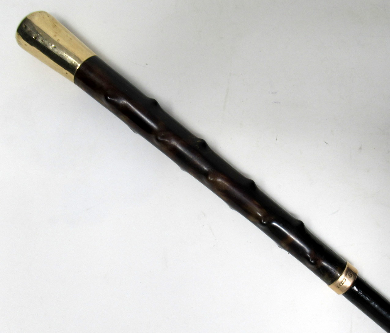 037. Rare Frank Alfred Walking Cane Carved Tortoiseshell Grip 9ct Gold London Hallmark 1905 - Image 2