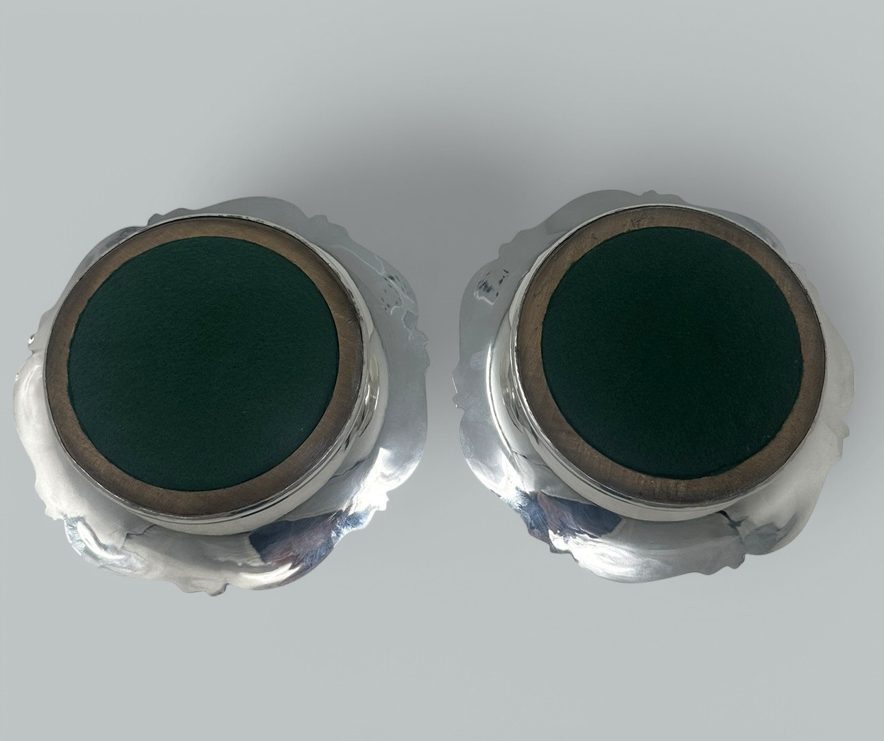 707. Pair English Victorian Silverplated Wine Champagne Bottle Decanter Coasters 1839 - Image 4