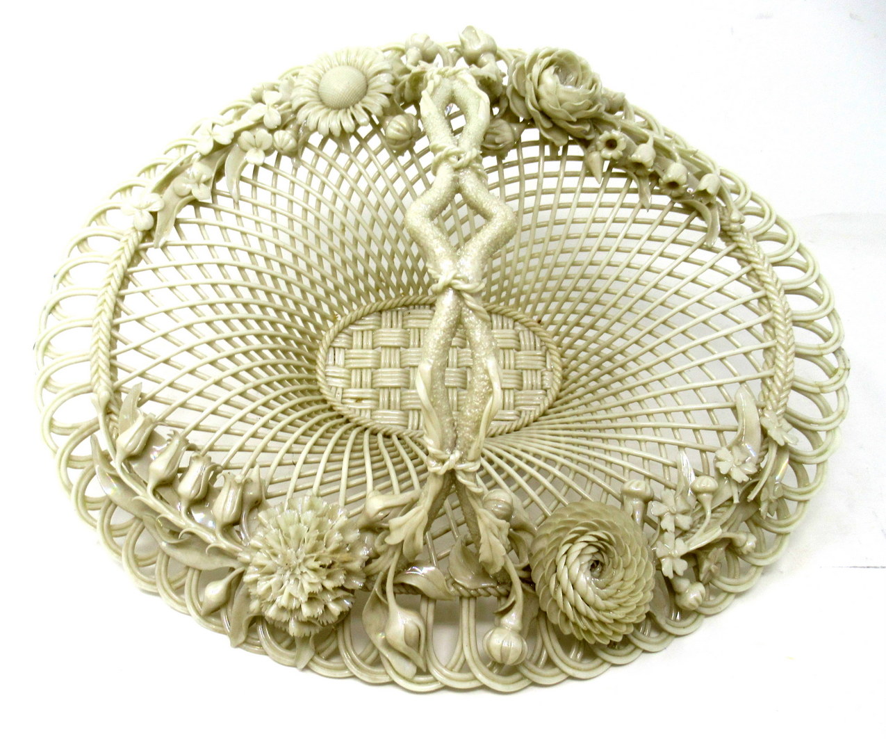 834. Antique Irish Belleek Porcelain Four Strand Basket Centerpiece 1865-1889 Ireland - Image 2