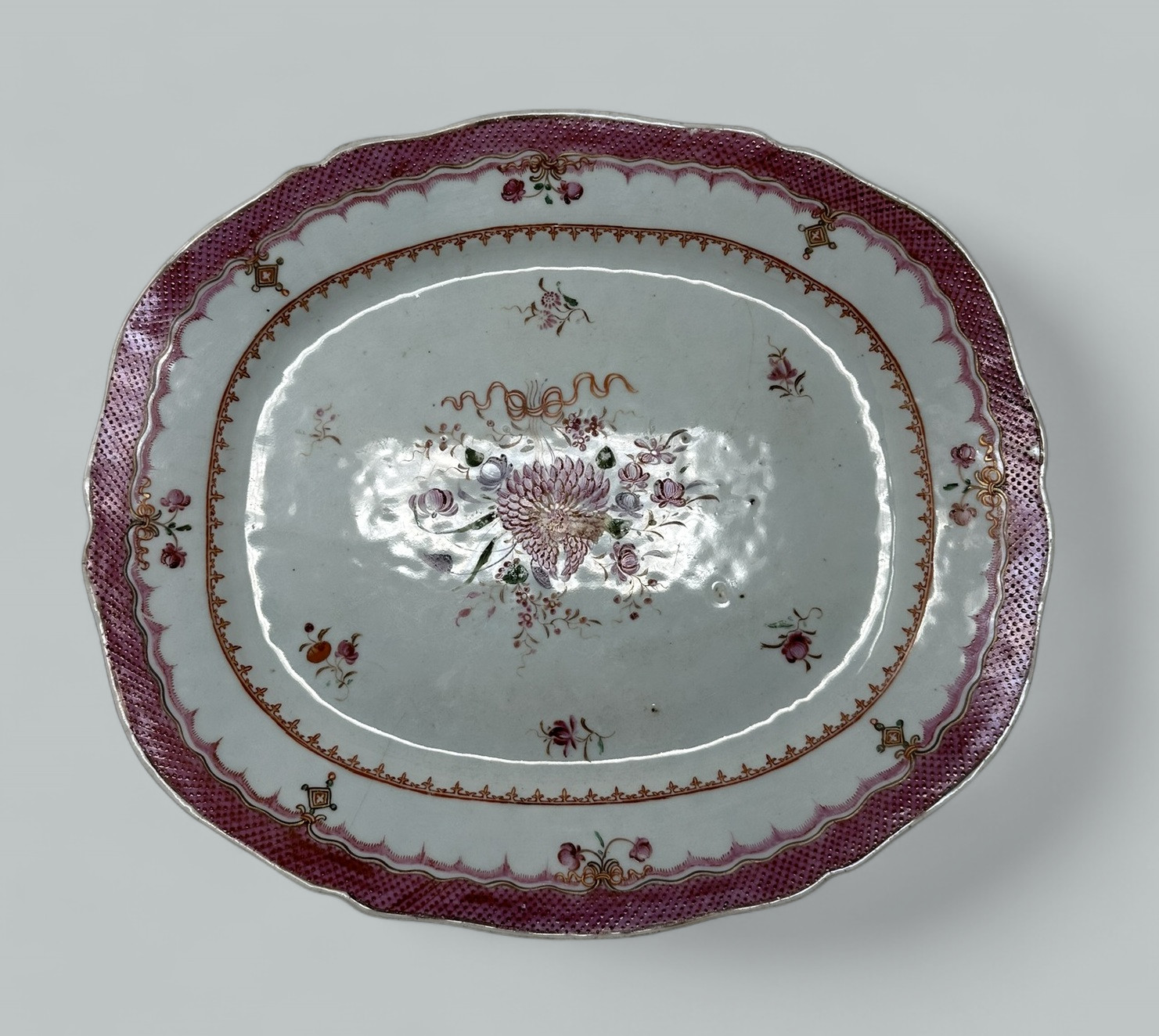 481. Antique Chinese Canton Porcelain Famille Rose Cabinet Plate Charger Qianlong 18C - Image 3