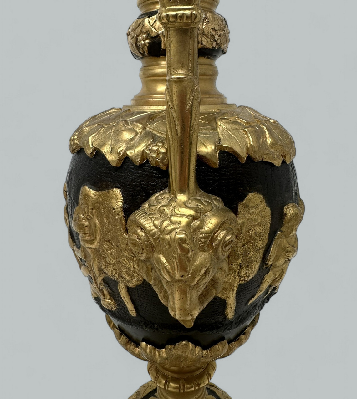 570. Antique Pair French Bronze Ormolu Ewers Vases Manner of Claude Michel Clodion - Image 7