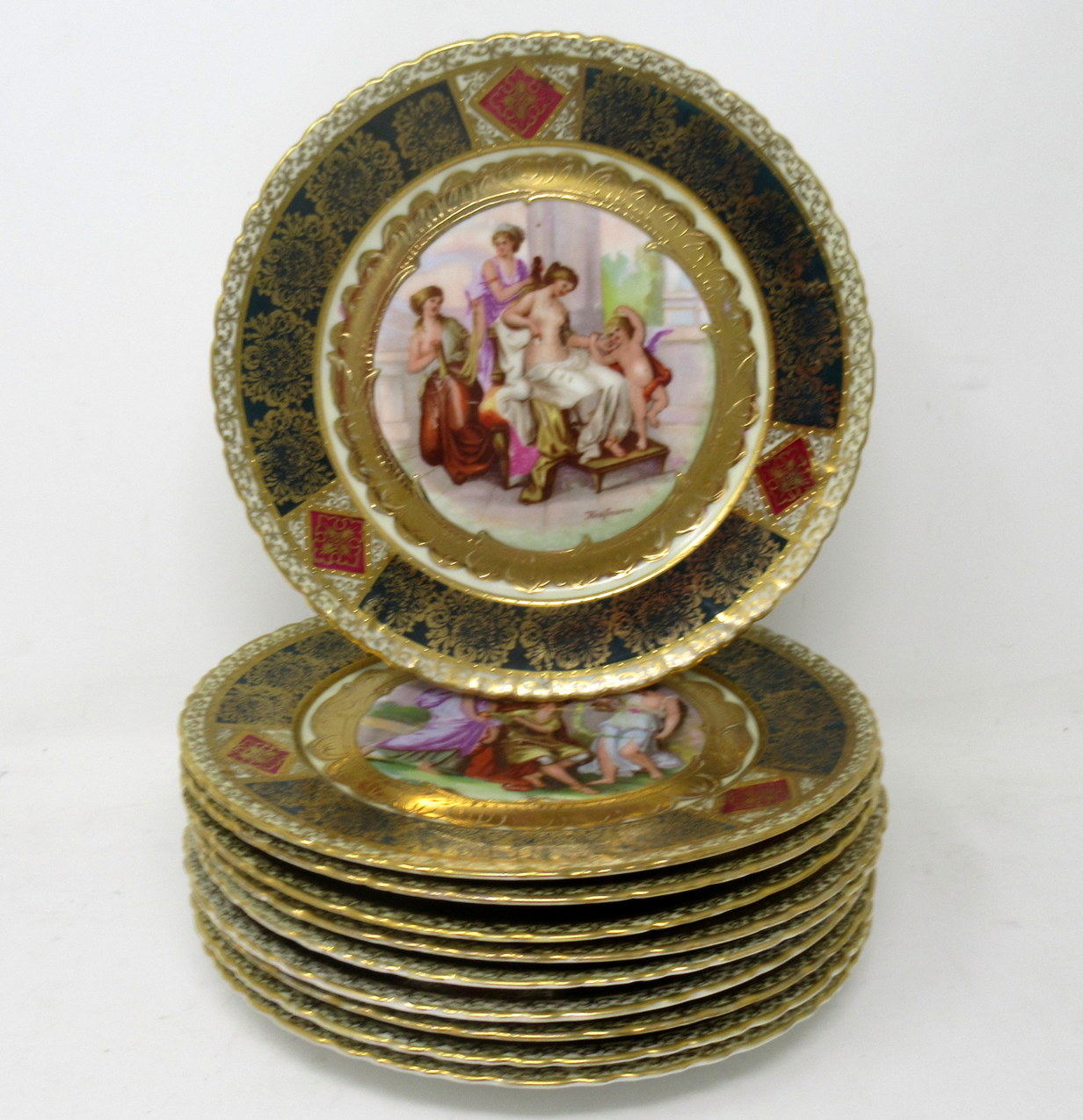 075. Set Austrian Royal Vienna Mythological Themed Angelica Kauffman Cabinet Plates