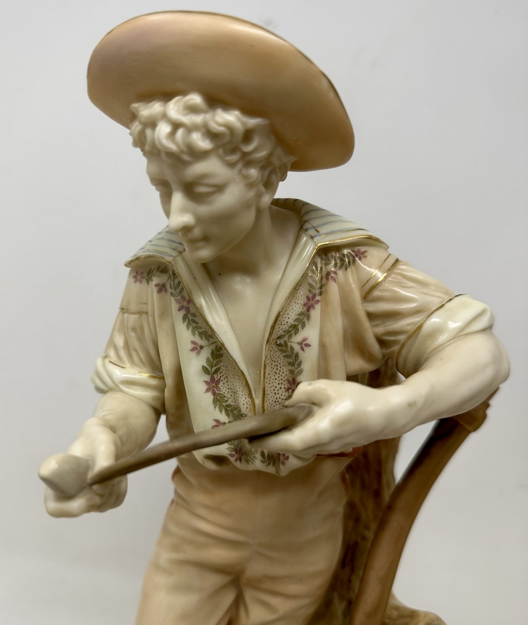 543. Antique Pair English Porcelain Royal Worcester James Hadley Blush Figures 19thCt - Image 6