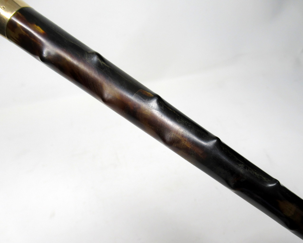 037. Rare Frank Alfred Walking Cane Carved Tortoiseshell Grip 9ct Gold London Hallmark 1905 - Image 8