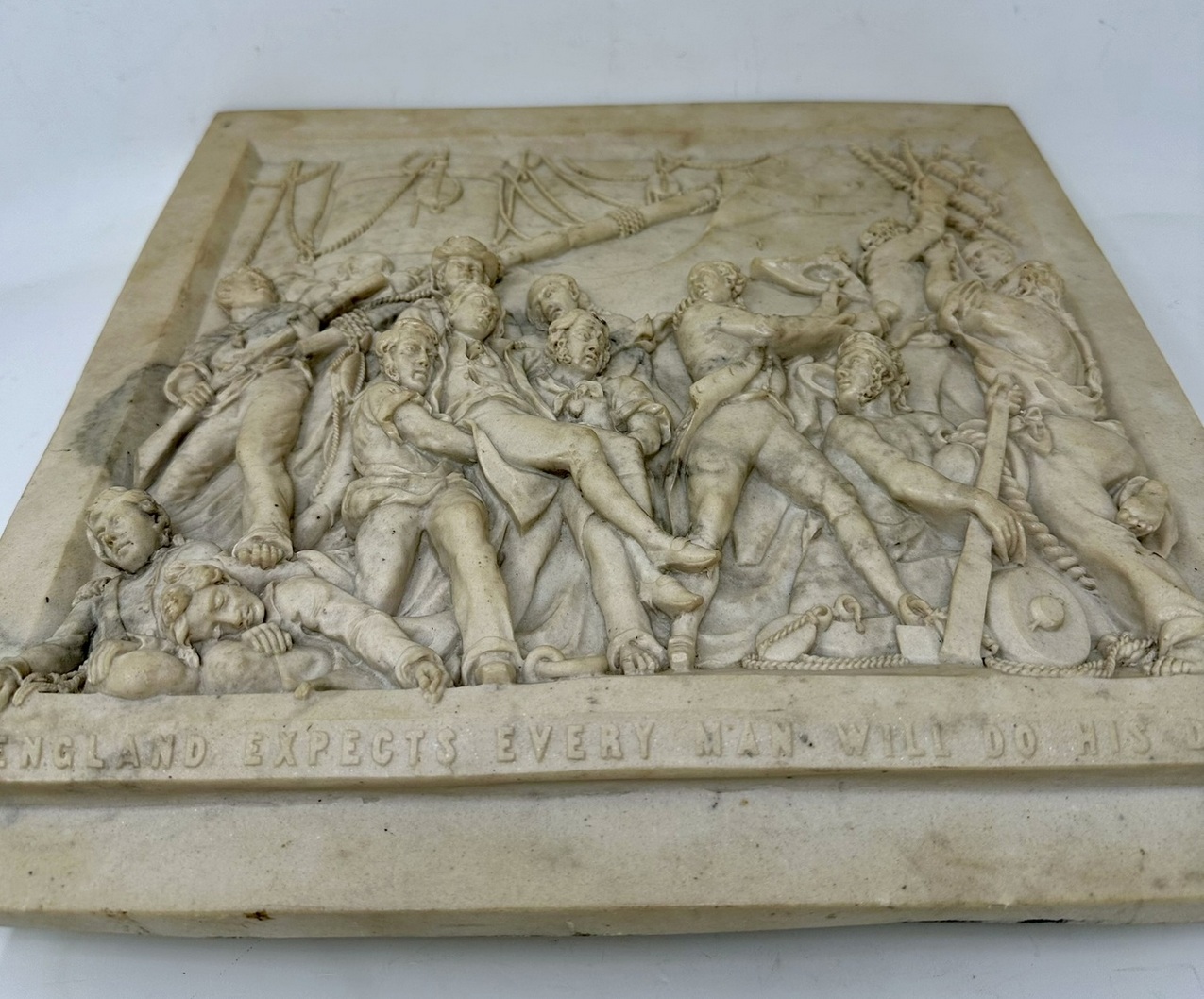 503. Antique Grand Tour Classical Regency Carved Marble Plaque Battle Travalgar 1805 - Image 9