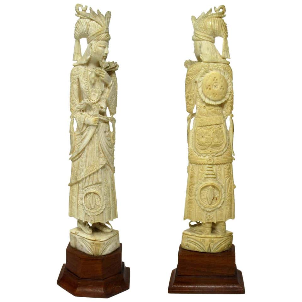 416. Antique Bone Figure of Indochina Male Dignitary Hardwood 19th Century Chinese