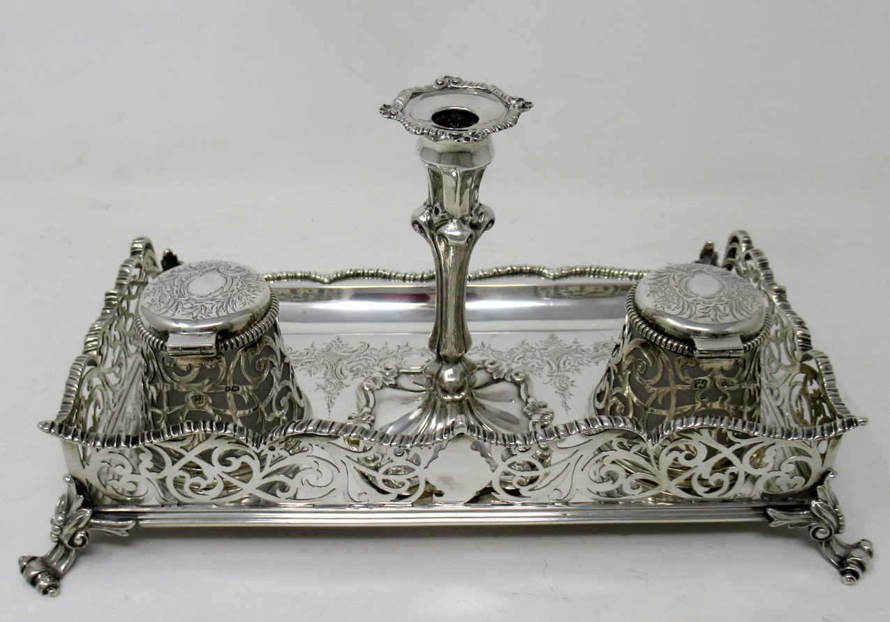 973. Antique Georgian English Sterling Silver Desk Inkstand Charles Thomas Fox 1853 - Image 6