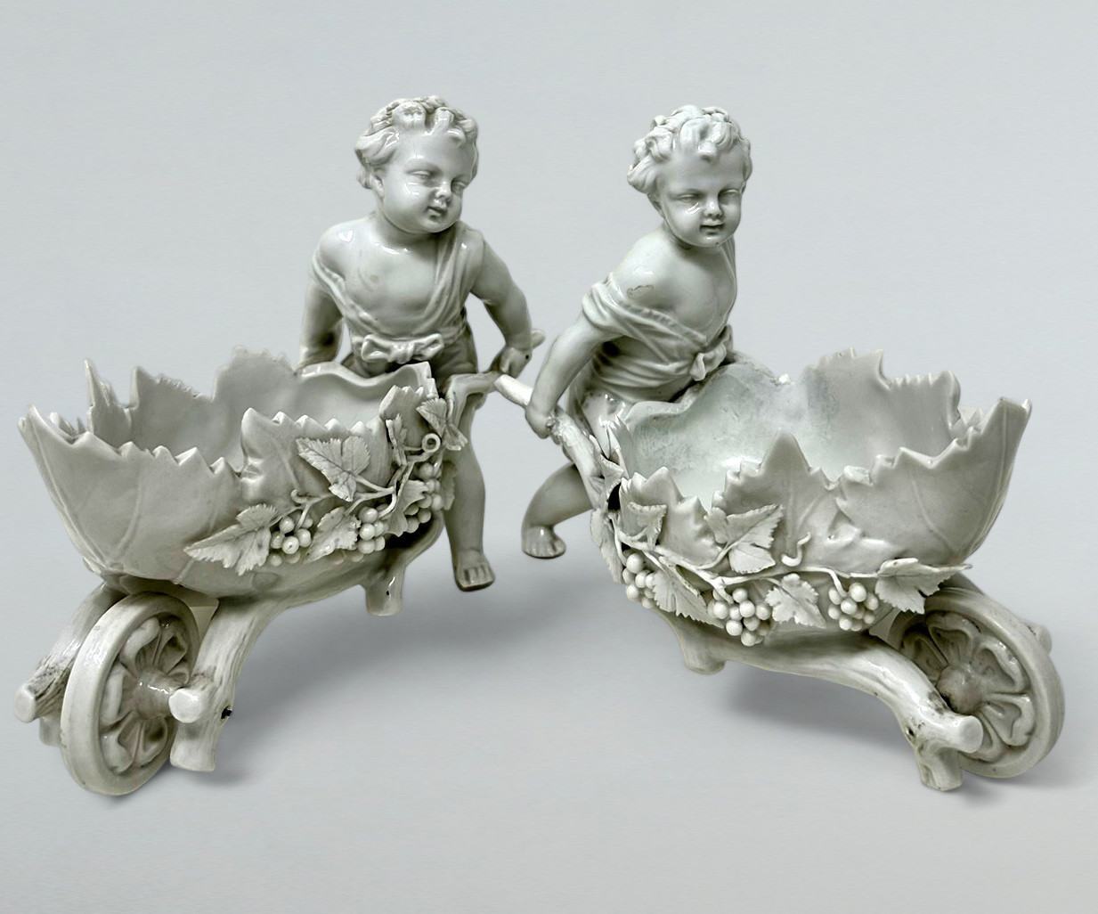 182. Antique Pair German Meissen Blanc de Chine Porcelain Centerpieces Putti Cherubs - Image 3