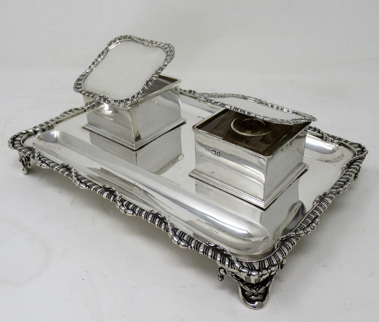 781. Antique Art Deco English Sterling Silver Ink Desk Inkstand Desk Set London 1910 - Image 6