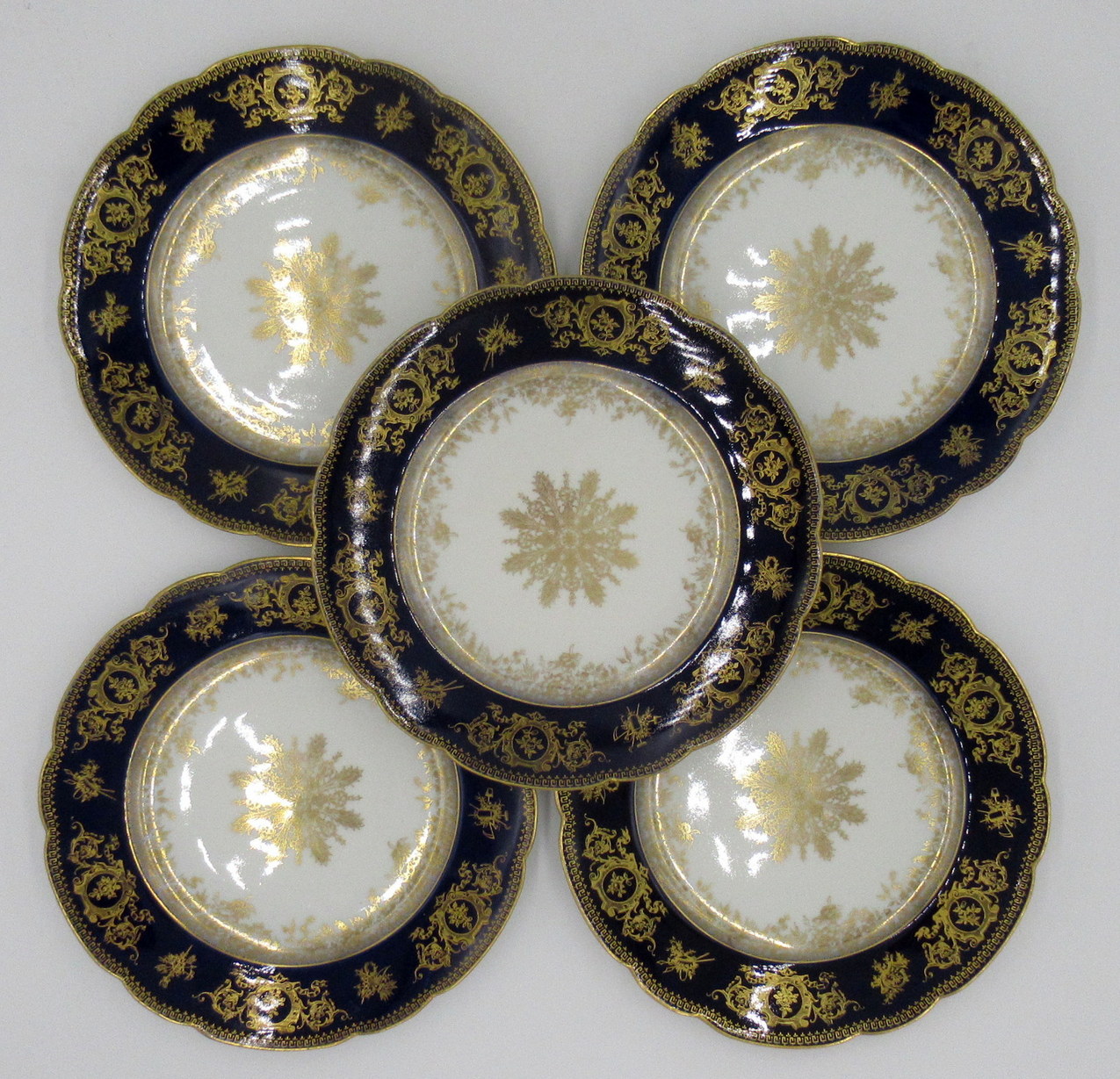 538. Set French Cobalt Blue Gilt Cabinet Plates Limoges France Charles Field Haviland - Image 2