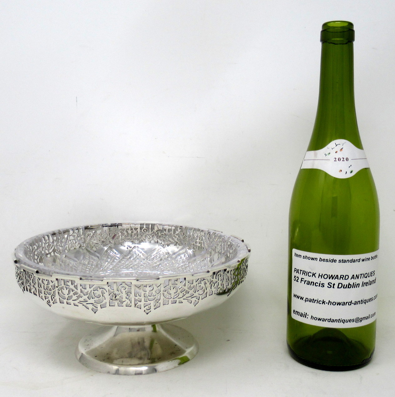 552. Antique Art Deco English Sterling Silver Fruit Bowl Centerpiece Cut Crystal 1924 - Image 12