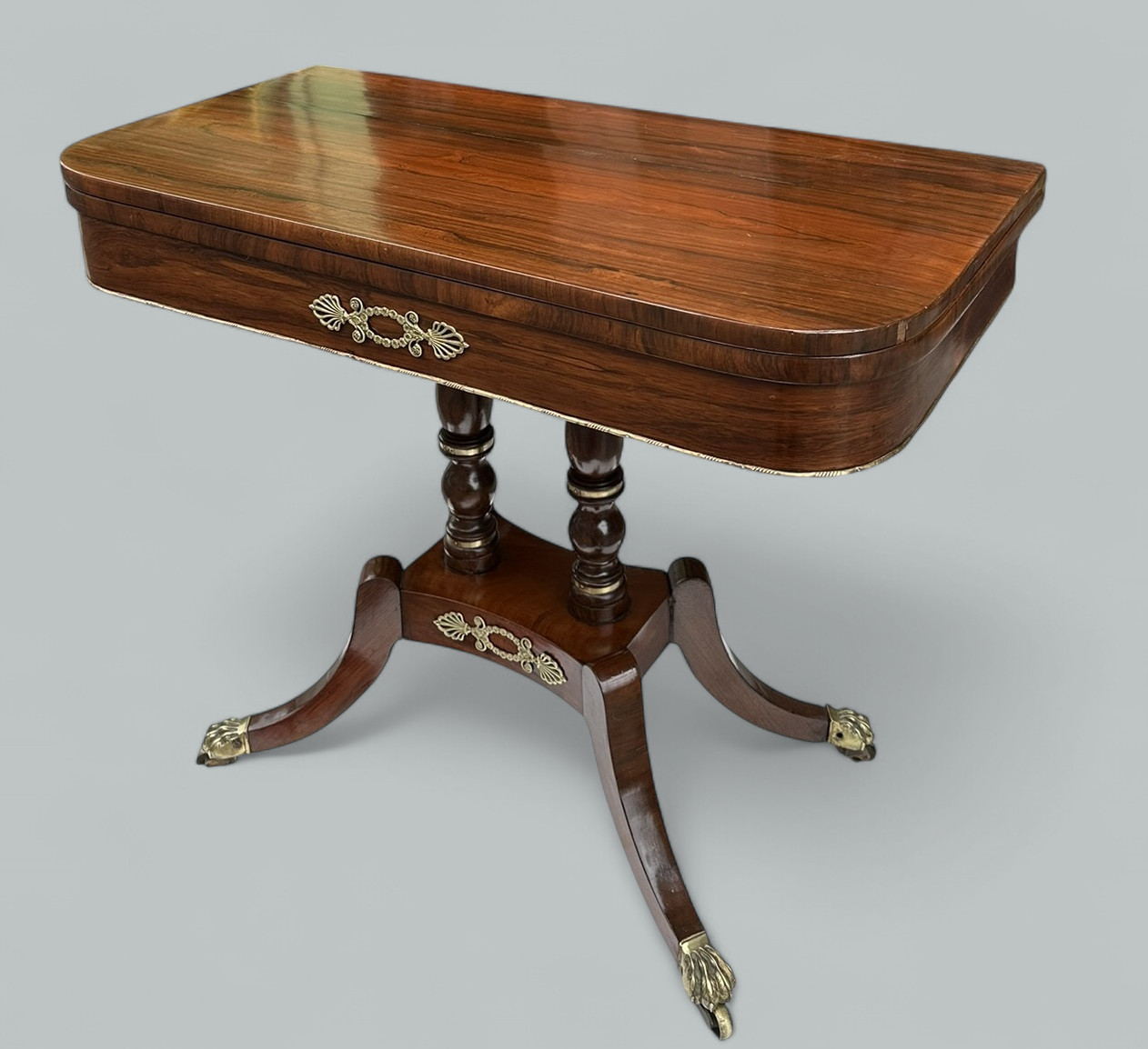 081. Antique English Regency Mahogany Fold-Over Games Card Tea Side Table 19Ct - Image 2