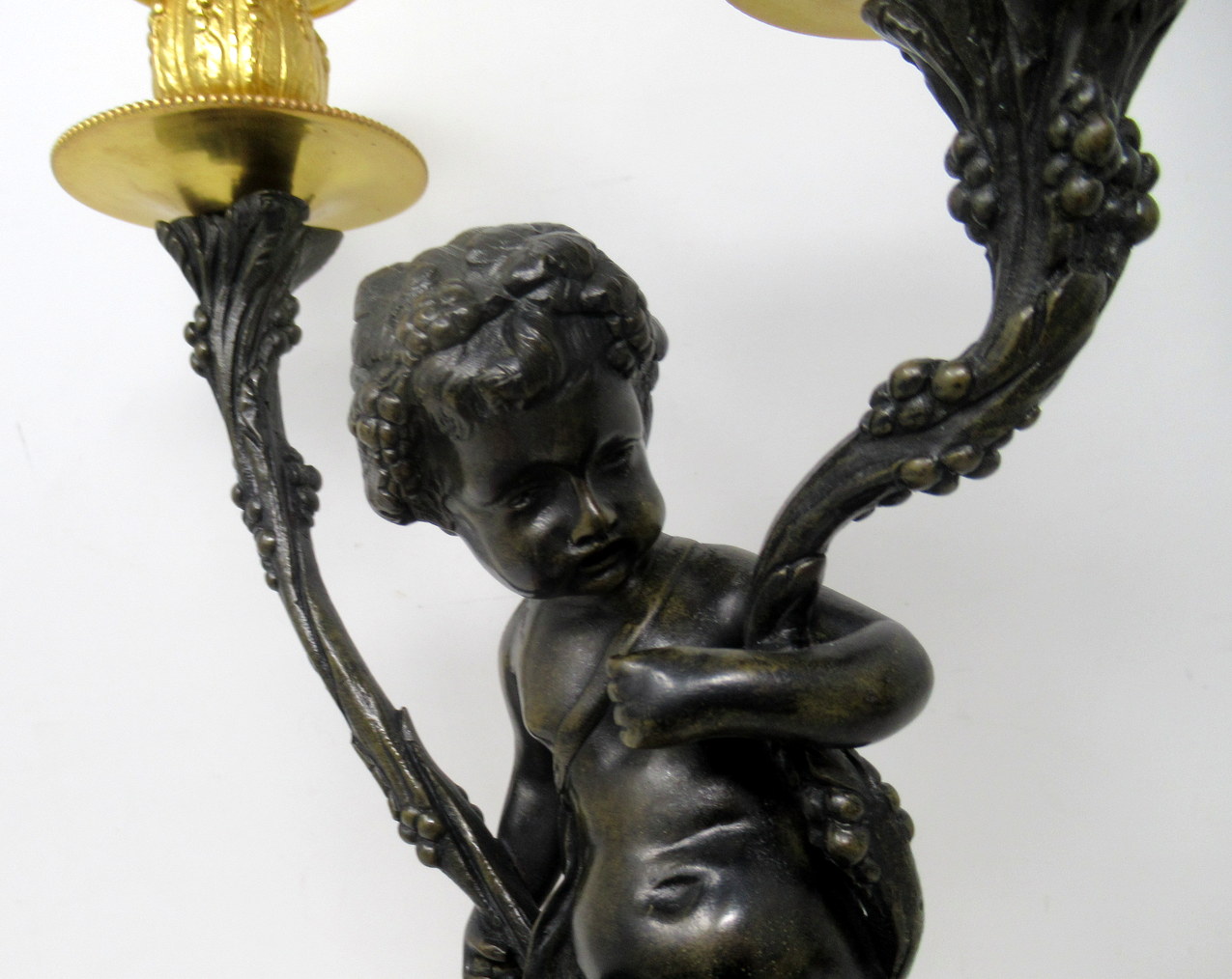 400. Antique Pair Gilt Bronze Ormolu Twin Light Candelabra Clodion Grand Tour Cherubs - Image 8