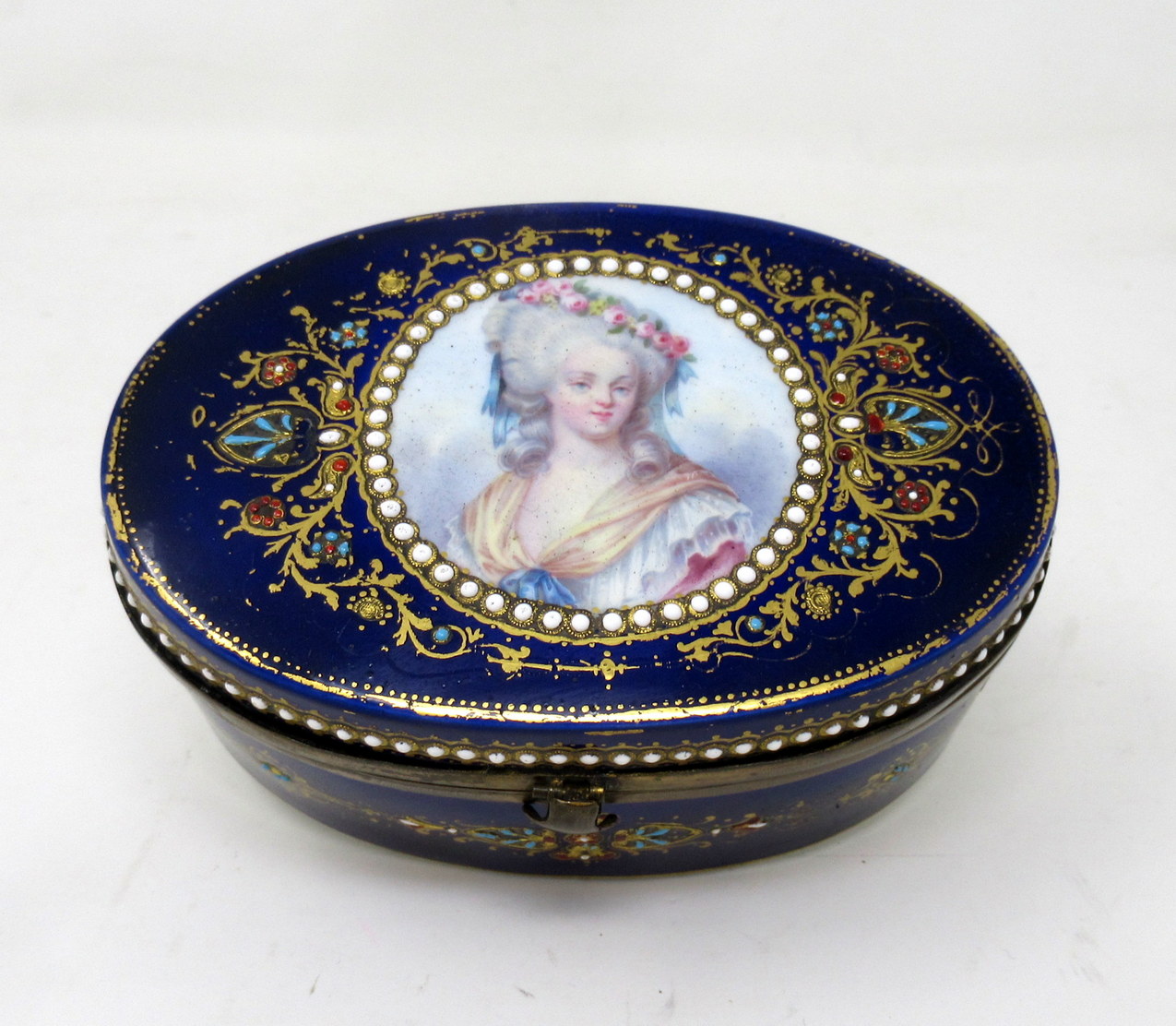 319. French Sevres Porcelain Hand Painted Jewlery Casket Ormolu Mounts Cobalt Blue