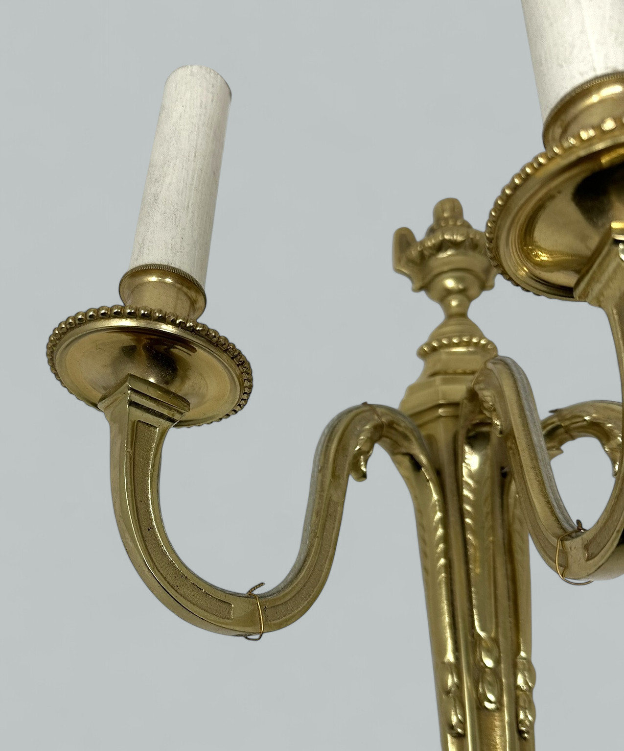 496. Antique Pair Ormolu Gilt Bronze Treble Light Wall Electric Sconces Appliques 19C - Image 6