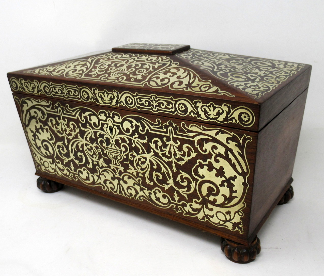 628. Antique Brass Inlaid Rosewood English Tea Caddy Box Regency Gillows Lancaster - Image 5