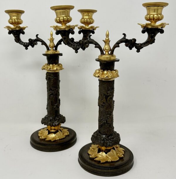 629. Pair Antique Grand Tour French Empire Bronze Ormolu Candelabra Candlesticks 19Ct