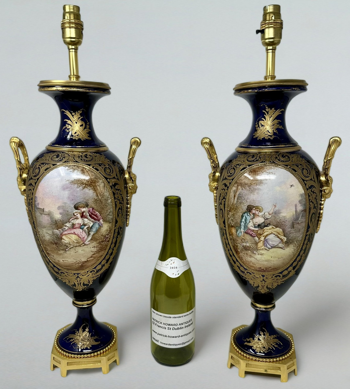 916. Pair Antique French Sèvres Porcelain Ormolu Gilt Bronze Dore Table Urn Lamps - Image 11