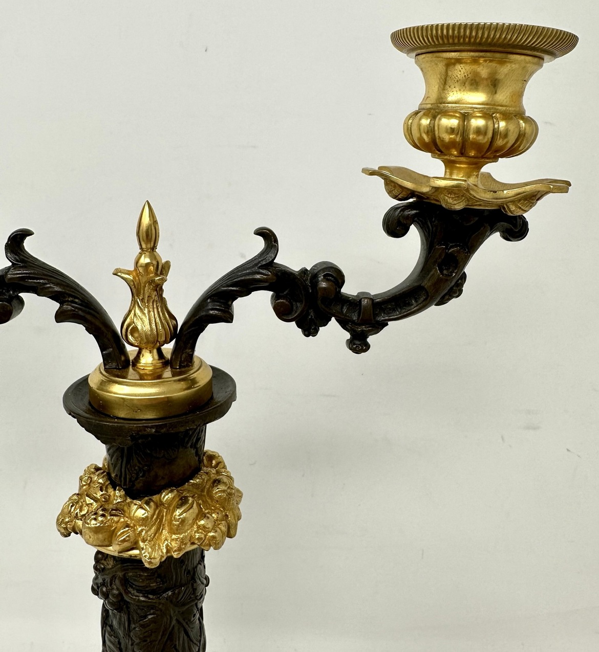 629. Pair Antique Grand Tour French Empire Bronze Ormolu Candelabra Candlesticks 19Ct - Image 6