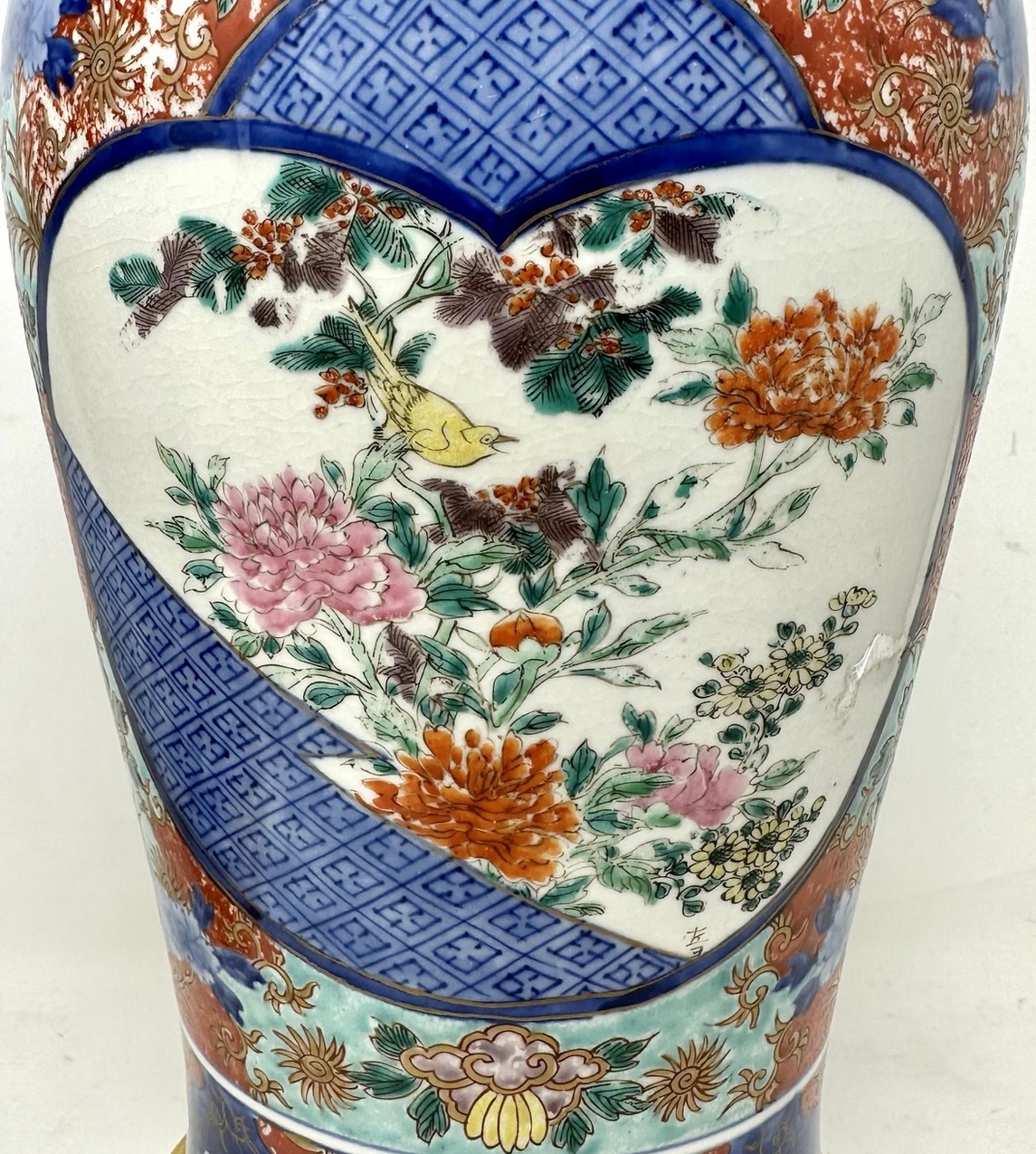 730. Antique Pair Japanese Chinese Imari Porcelain Ormolu Table Lamps Blue Red Gilt - Image 8