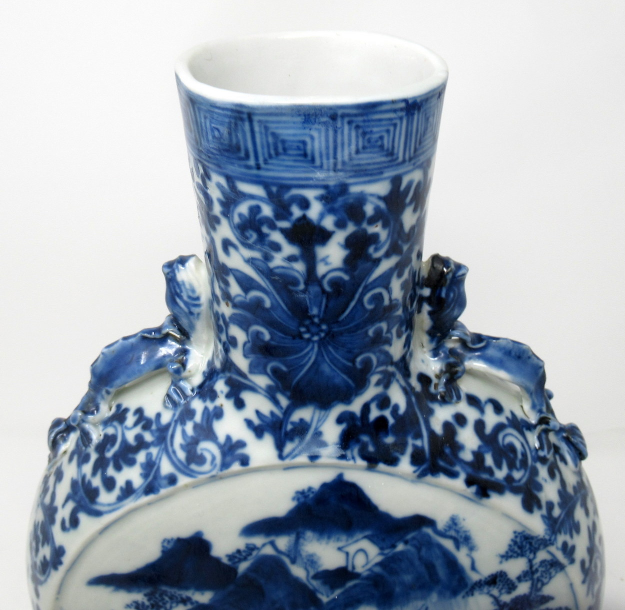 328. Superb LARGE Chinese Export Porcelain Hand Painted Blue White Moon Flask 19th Ct - Image 5