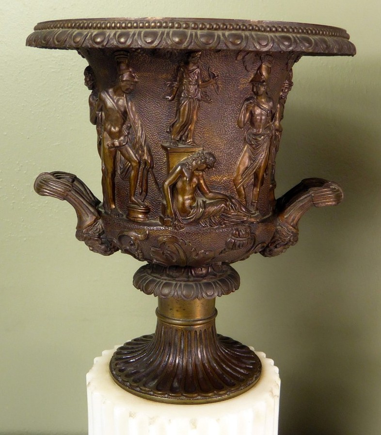 903. Antique Pair of Grand Tour Borghese or Medici Bronze Campana Urns Vases - Image 4
