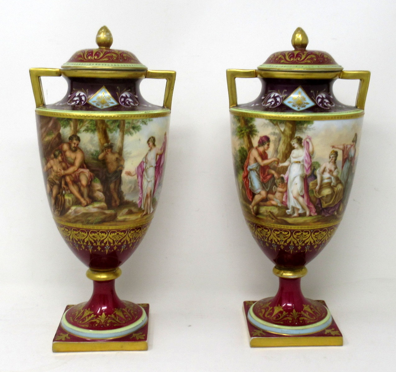 933. Antique Pair Austrian Royal Vienna Mythological Hand Painted Vases Urns A Heer - Image 3